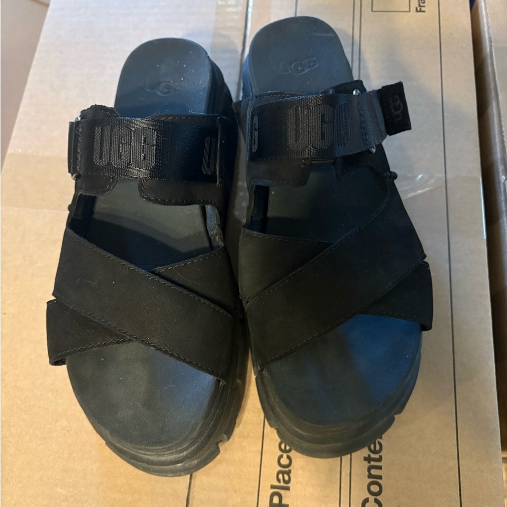 UGG Black Crisscross Slide platforms